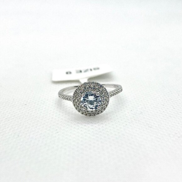 𝅺SIZE 9 925 Round Cut CZ Halo Ring - Picture 4 of 12